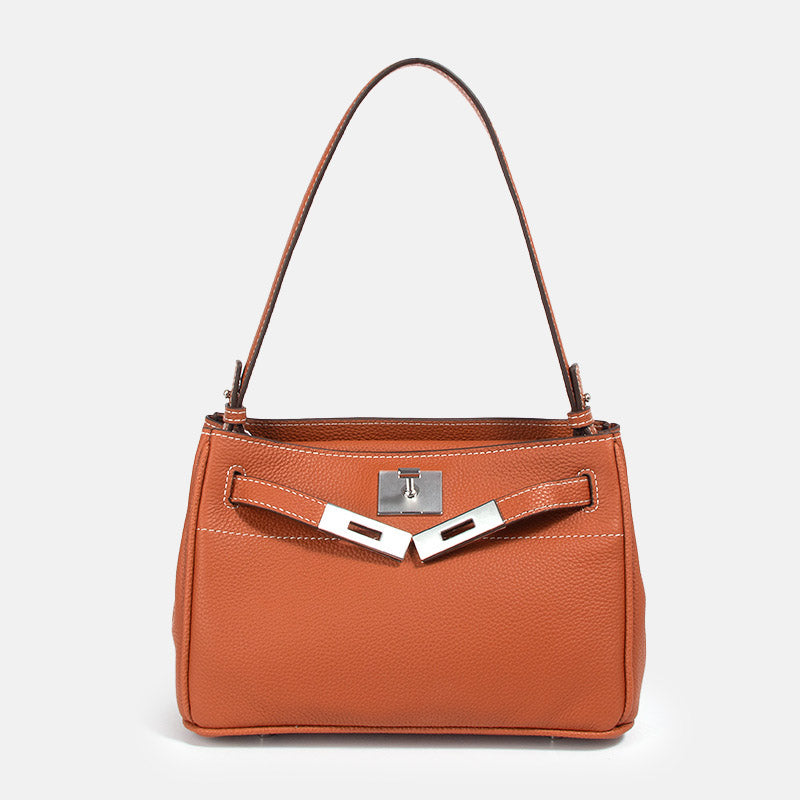 Women’s Minimalist Genuine Leather Lock-Clasp Shoulder Bag image 5