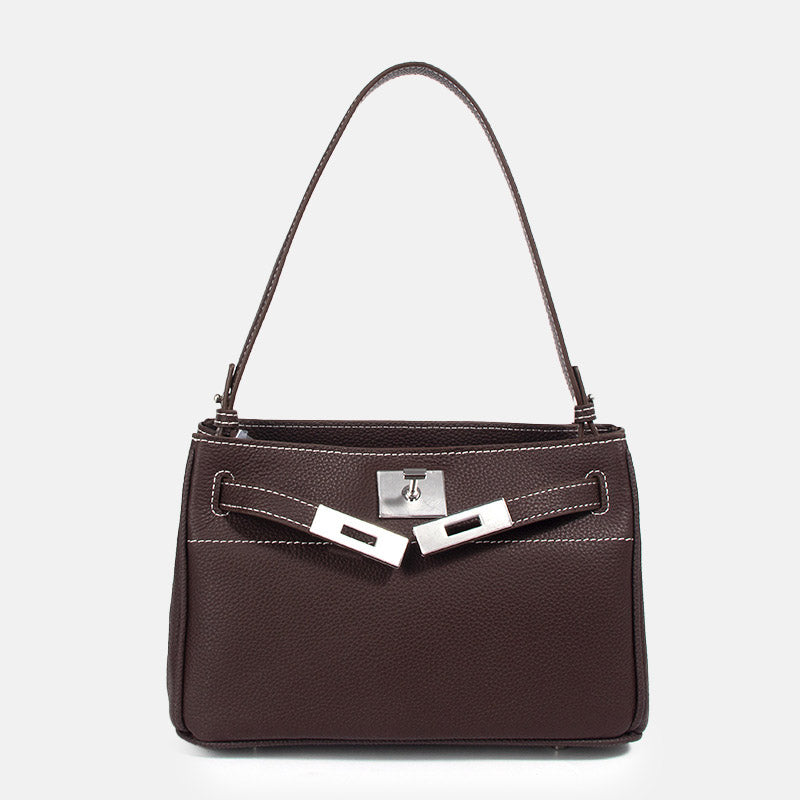 Women’s Minimalist Genuine Leather Lock-Clasp Shoulder Bag image 6