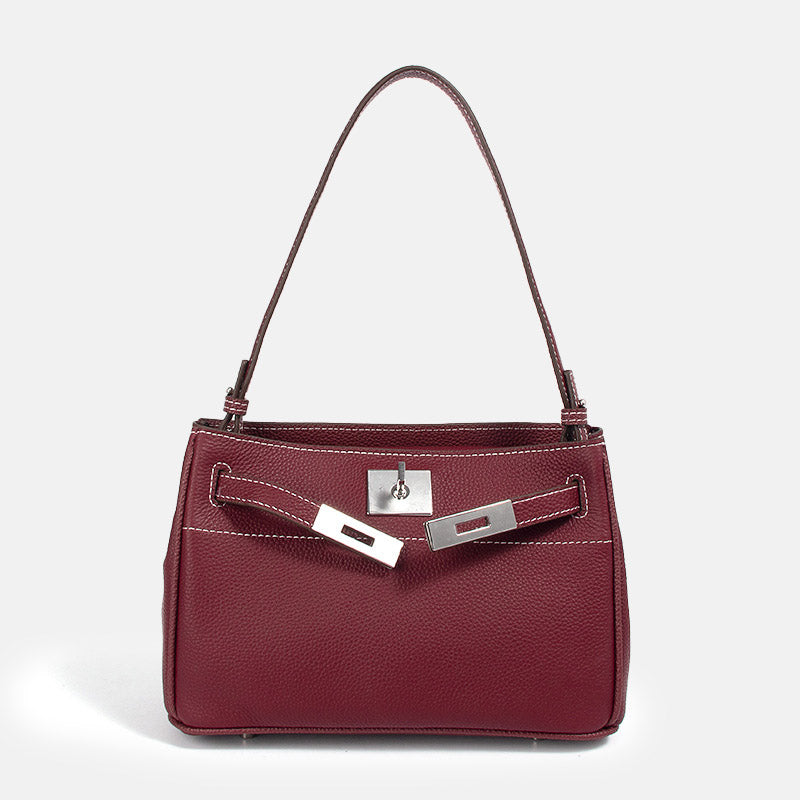 Women’s Minimalist Genuine Leather Lock-Clasp Shoulder Bag image 7