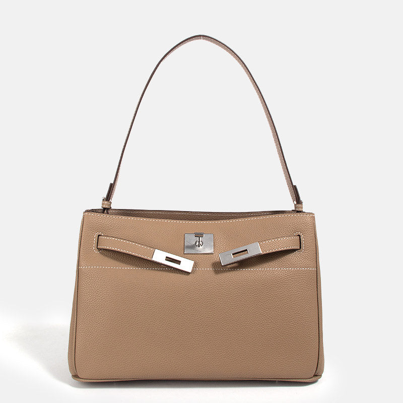 Women’s Minimalist Genuine Leather Lock-Clasp Shoulder Bag image 8