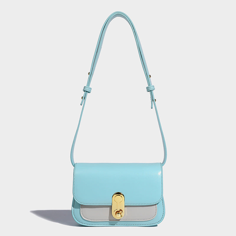 Women’s Minimalist Genuine Leather Lock Closure Crossbody Baguette Bag image