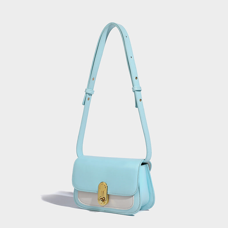 Women’s Minimalist Genuine Leather Lock Closure Crossbody Baguette Bag image 2