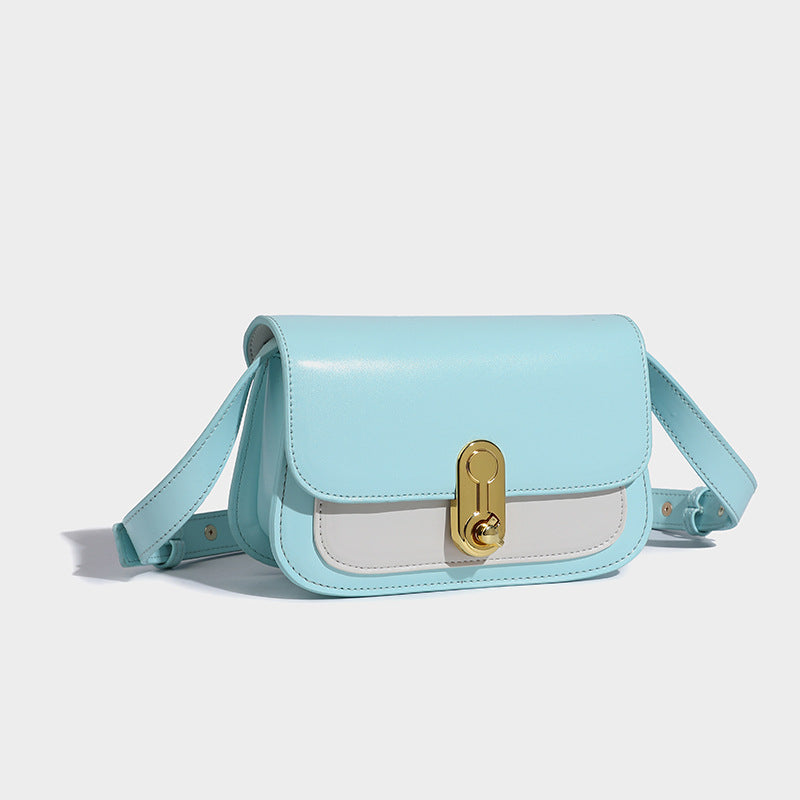 Women’s Minimalist Genuine Leather Lock Closure Crossbody Baguette Bag image 3