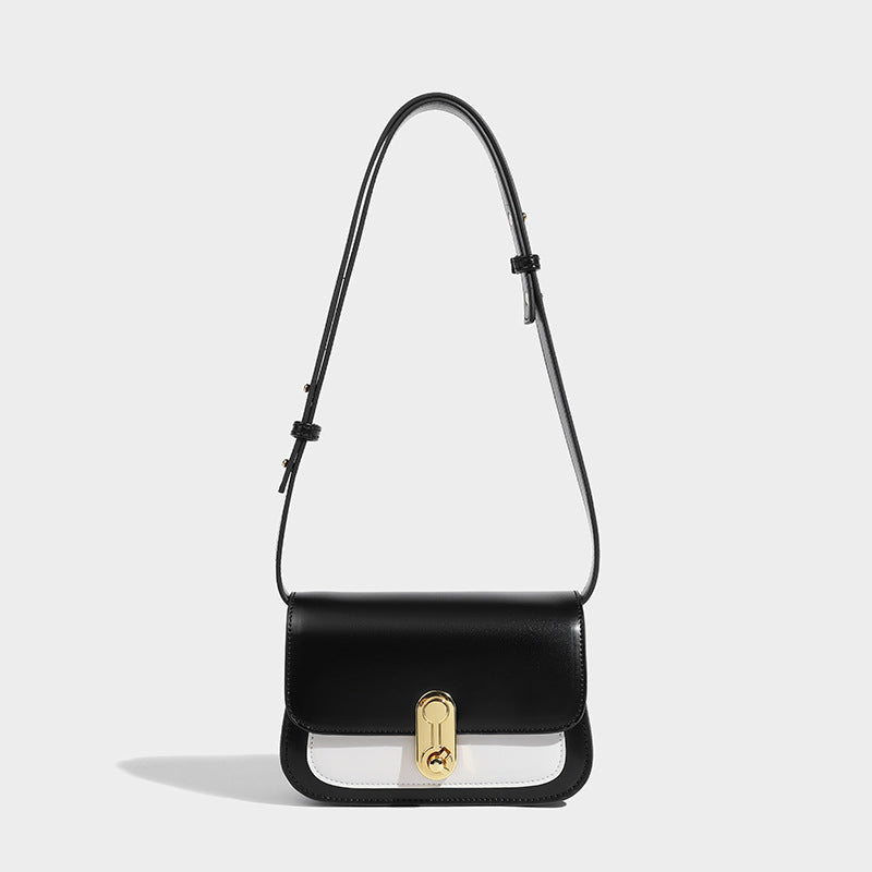 Women’s Minimalist Genuine Leather Lock Closure Crossbody Baguette Bag image 4
