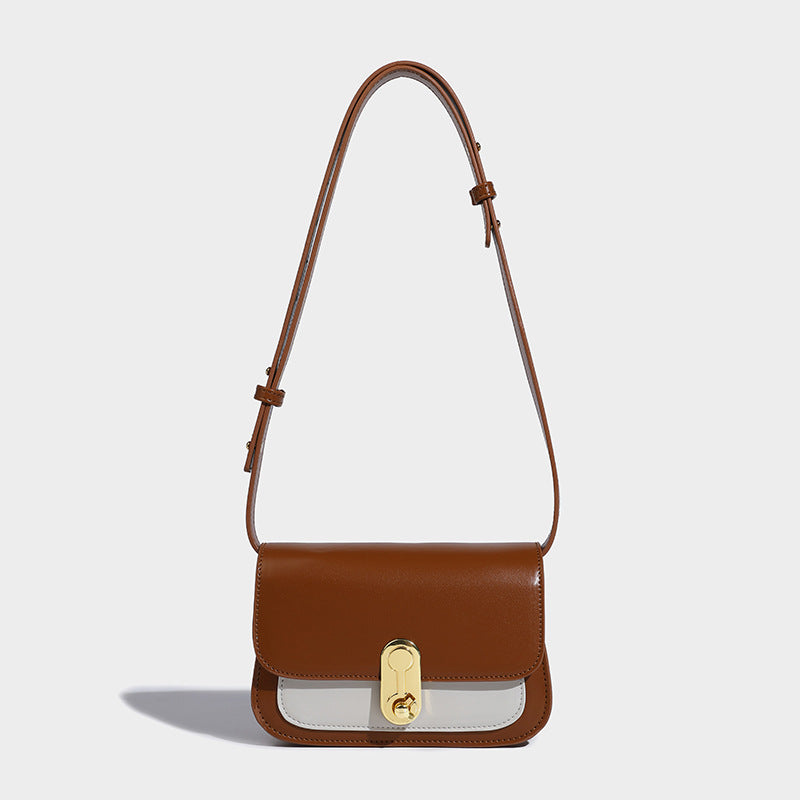 Women’s Minimalist Genuine Leather Lock Closure Crossbody Baguette Bag image 6