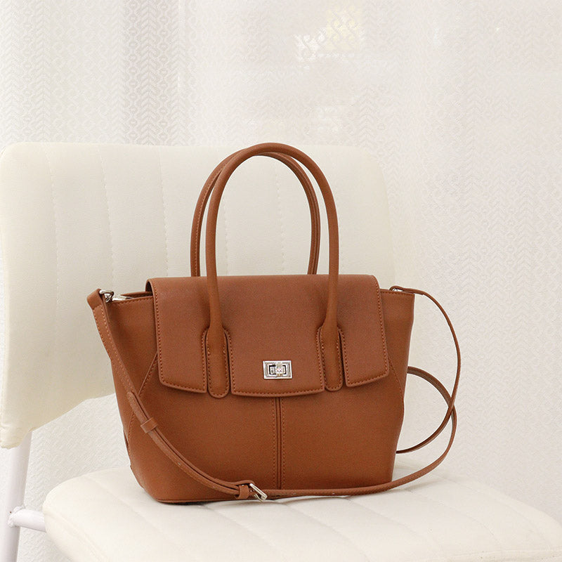 Women’s Minimalist Genuine Leather Lock-Closure Crossbody Tote Bag image 3