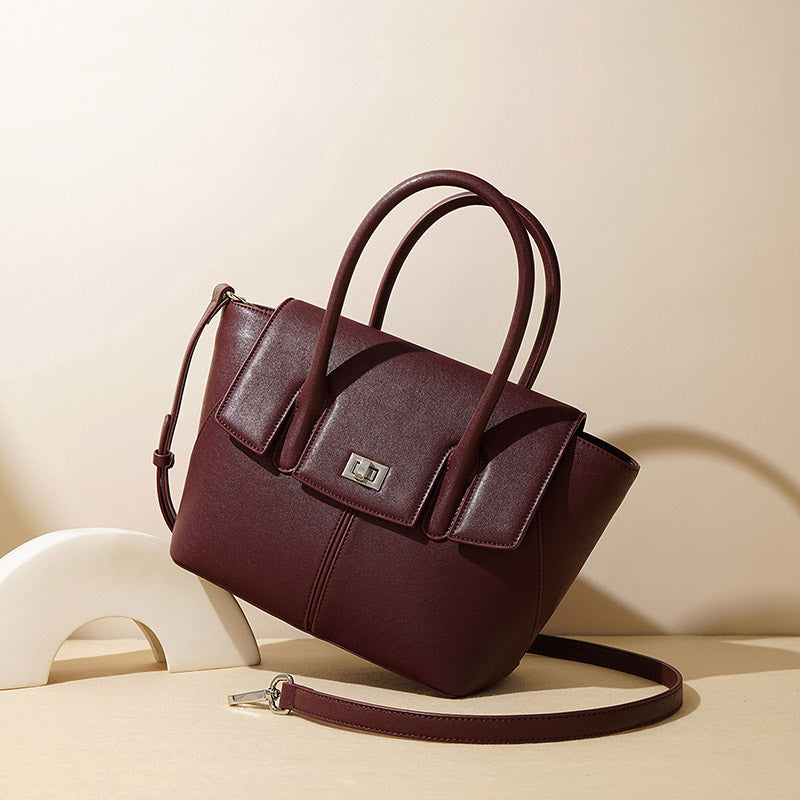 Women’s Minimalist Genuine Leather Lock-Closure Crossbody Tote Bag image 8