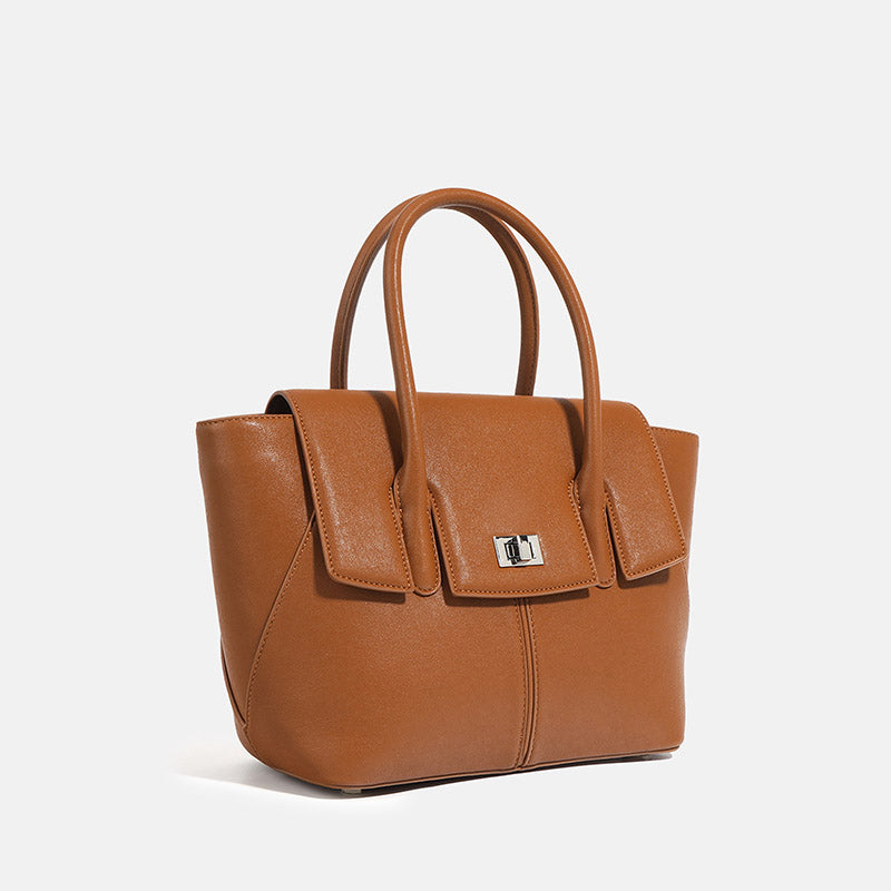 Women’s Minimalist Genuine Leather Lock-Closure Crossbody Tote Bag image 2