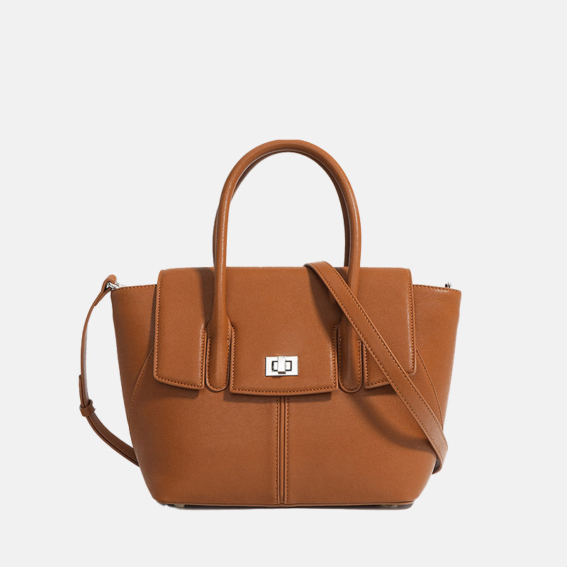 Women’s Minimalist Genuine Leather Lock-Closure Crossbody Tote Bag image