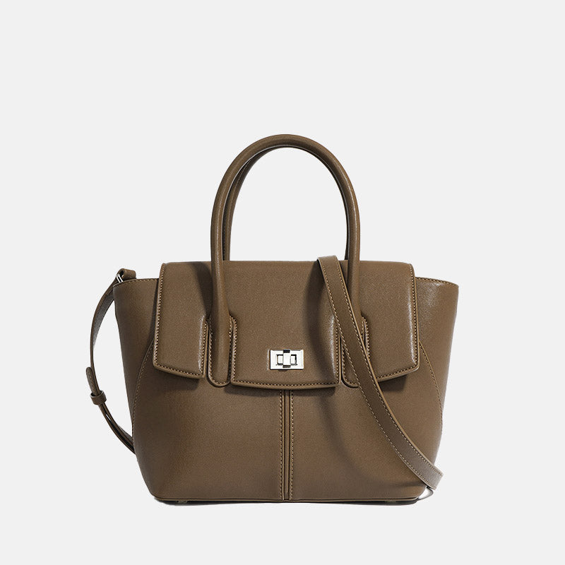 Women’s Minimalist Genuine Leather Lock-Closure Crossbody Tote Bag image 9