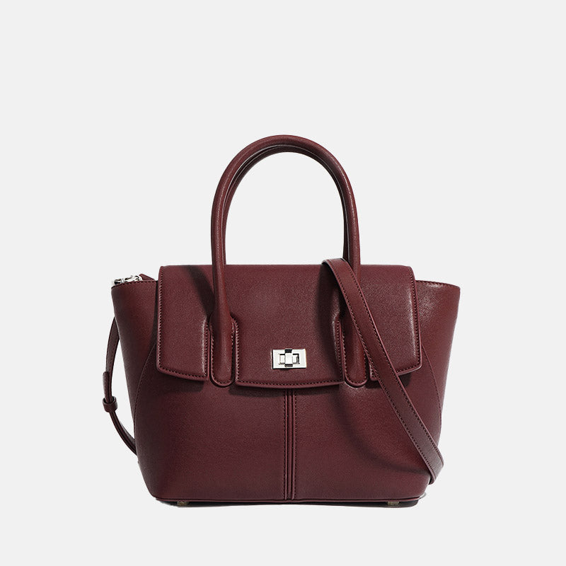 Women’s Minimalist Genuine Leather Lock-Closure Crossbody Tote Bag image 7