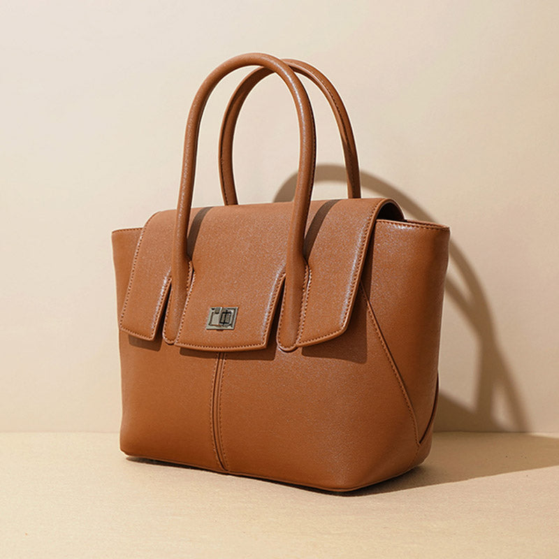 Women’s Minimalist Genuine Leather Lock-Closure Crossbody Tote Bag image 5