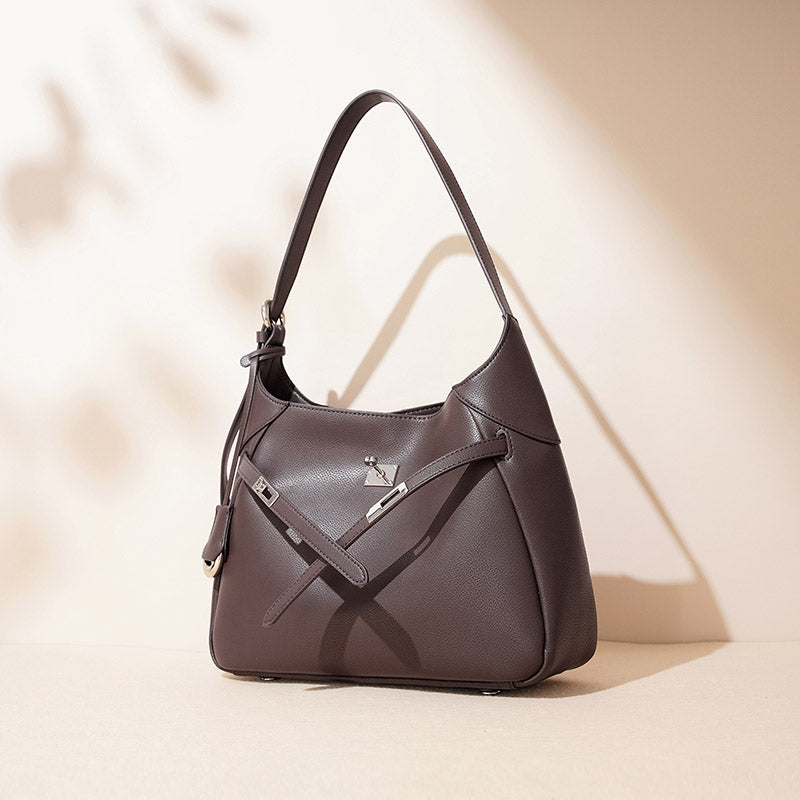Women’s Minimalist Genuine Leather Lock Closure Shoulder Bag image 4