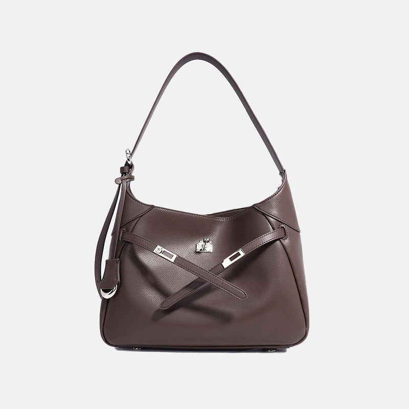 Women’s Minimalist Genuine Leather Lock Closure Shoulder Bag image 3