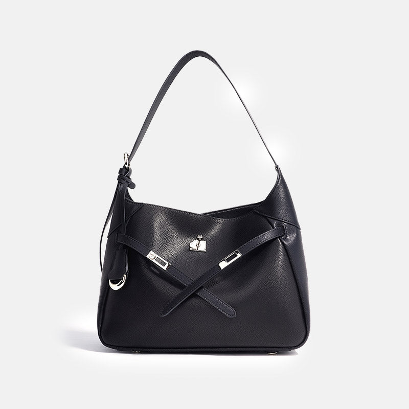 Women’s Minimalist Genuine Leather Lock Closure Shoulder Bag image