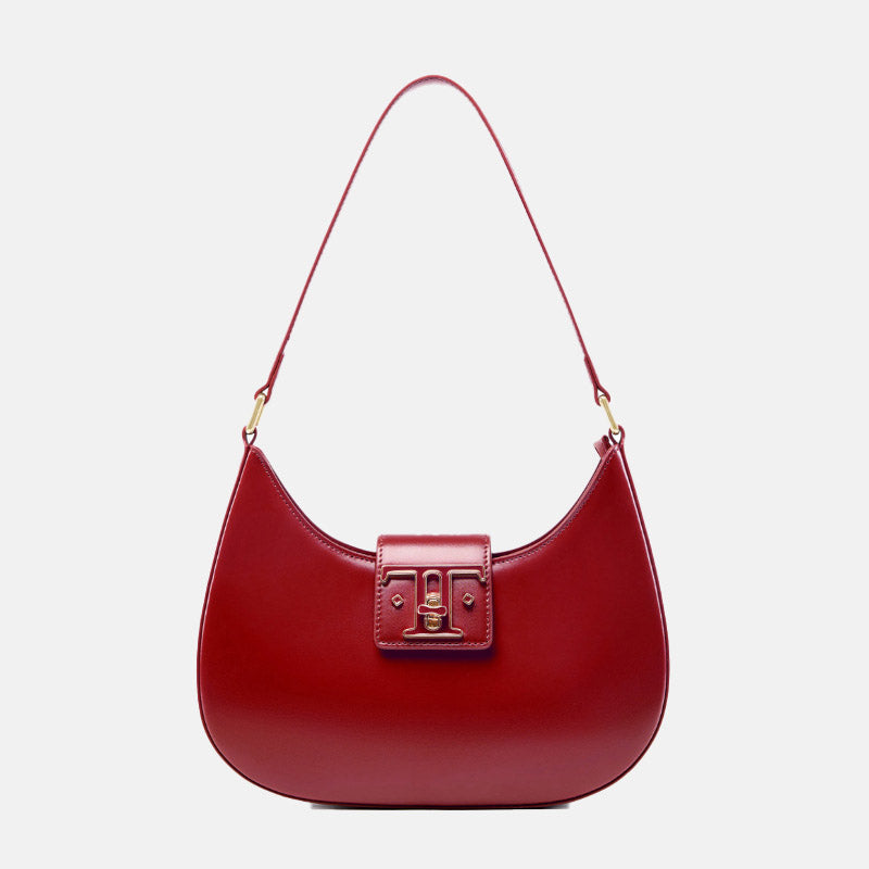 Women’s Minimalist Genuine Leather Lock-Closure Shoulder Baguette Bag image 5