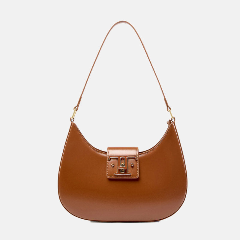 Women’s Minimalist Genuine Leather Lock-Closure Shoulder Baguette Bag image 8