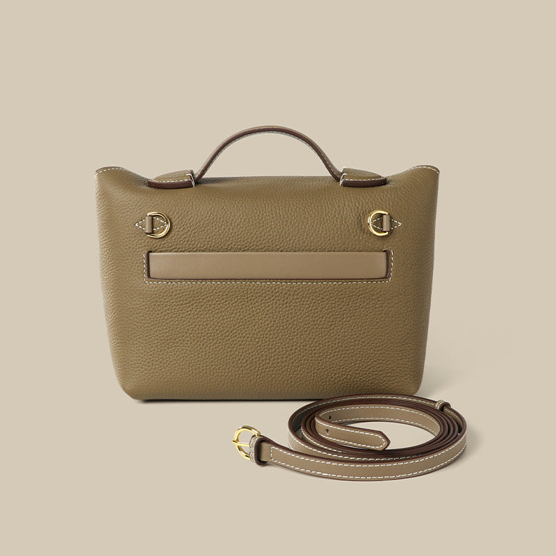 Women’s Minimalist Genuine Leather Lock Closure Top Handle Bag image 4