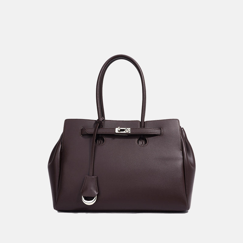 Women’s Minimalist Genuine Leather Lock-Closure Tote Bag image