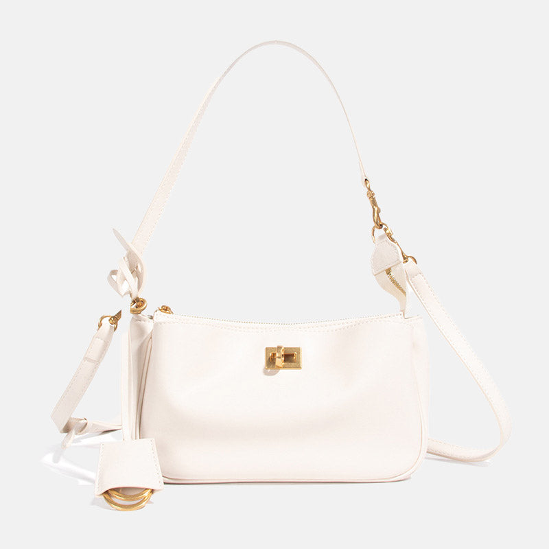 Women’s Minimalist Genuine Leather Lock-Closure Zipper Shoulder Baguette Bag image 5