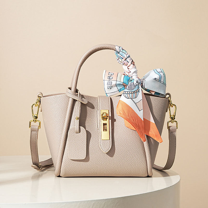 Women’s Minimalist Genuine Leather Lock Crossbody Tote Bag image 2