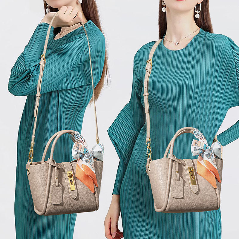 Women’s Minimalist Genuine Leather Lock Crossbody Tote Bag image 5