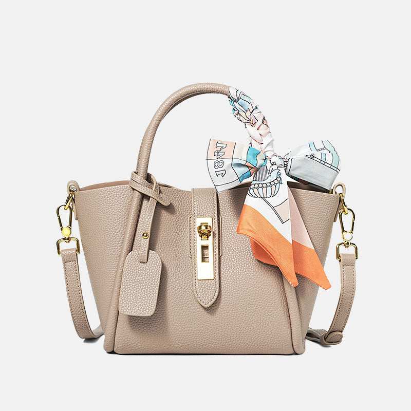 Women’s Minimalist Genuine Leather Lock Crossbody Tote Bag image