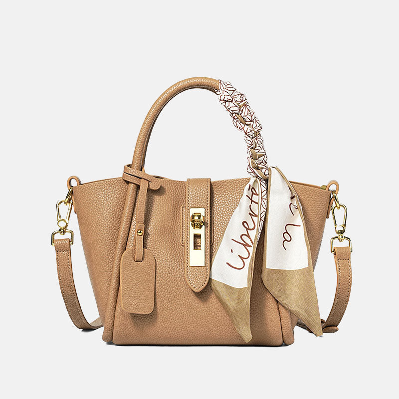 Women’s Minimalist Genuine Leather Lock Crossbody Tote Bag image 8
