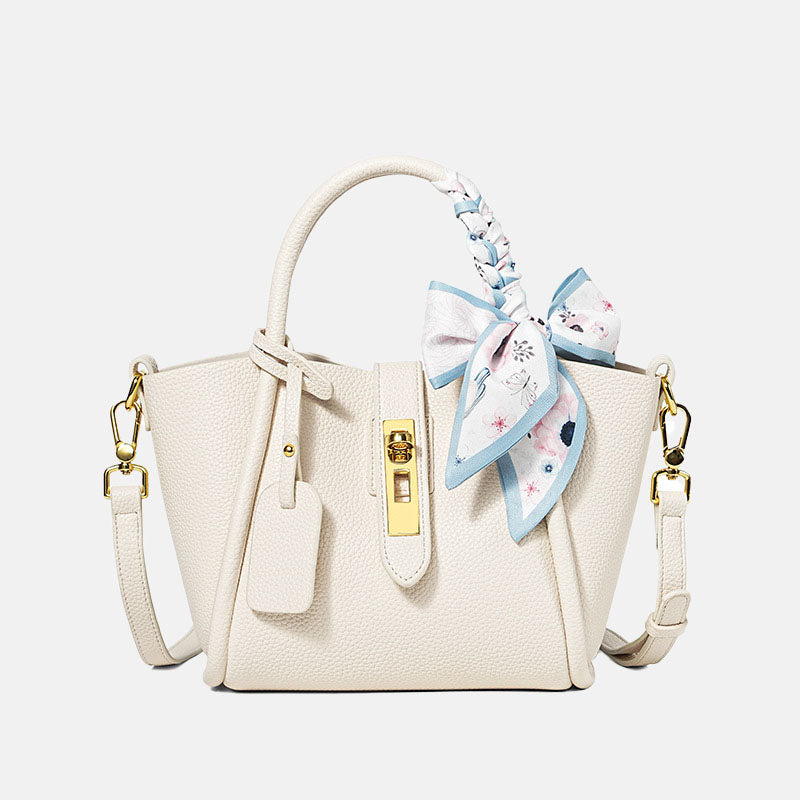 Women’s Minimalist Genuine Leather Lock Crossbody Tote Bag image 9