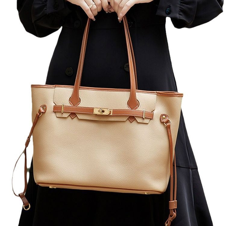 Women’s Minimalist Genuine Leather Lock Decoration Tote Bag image 5