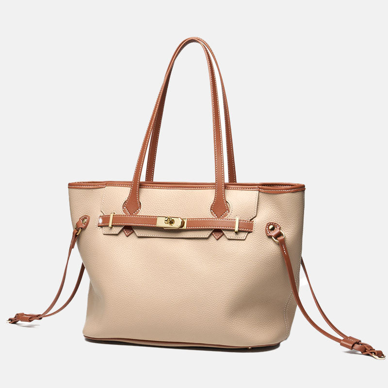 Women’s Minimalist Genuine Leather Lock Decoration Tote Bag image 4
