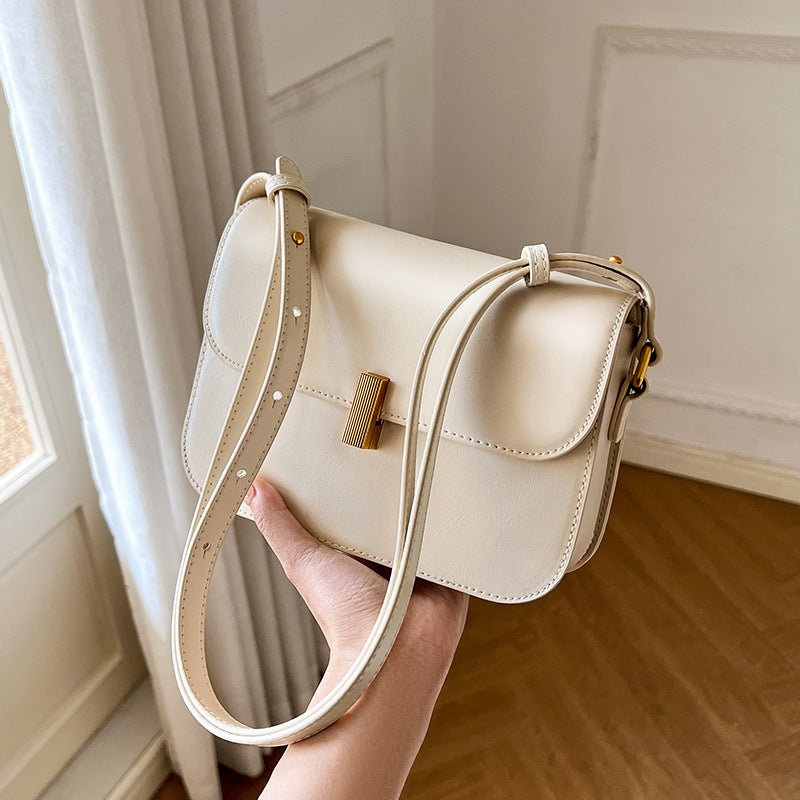 Women’s Minimalist Genuine Leather Lock Flap Crossbody Baguette Bag image 3