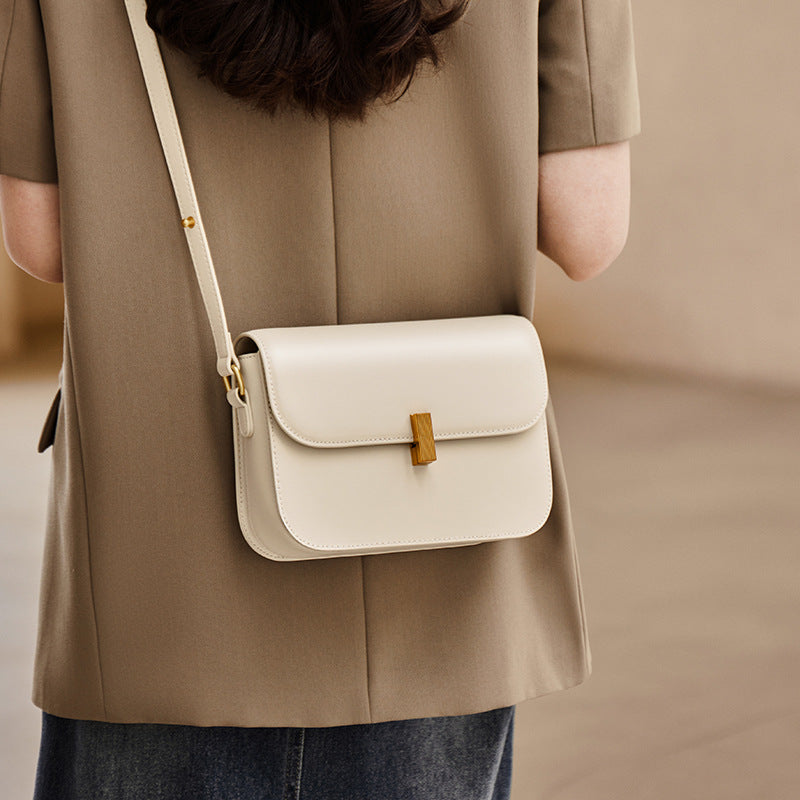 Women’s Minimalist Genuine Leather Lock Flap Crossbody Baguette Bag image 5