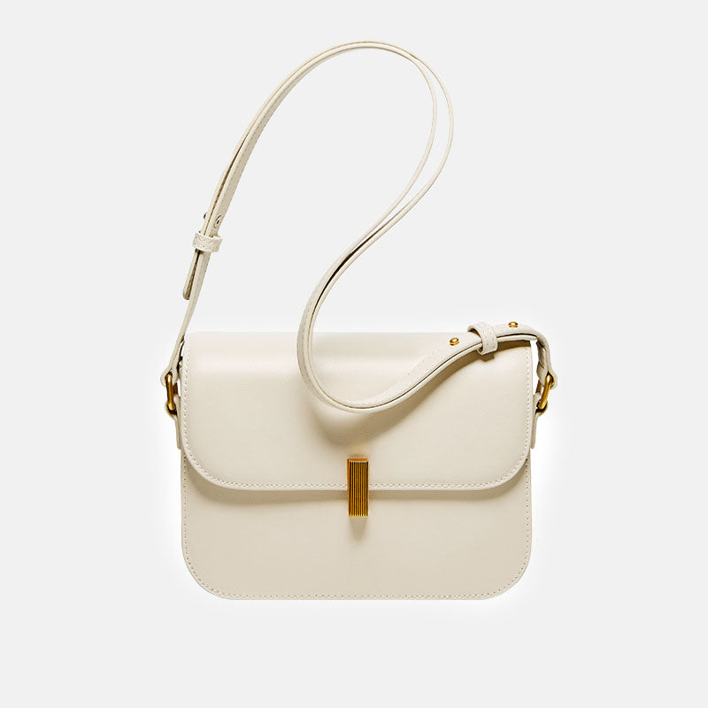 Women’s Minimalist Genuine Leather Lock Flap Crossbody Baguette Bag image