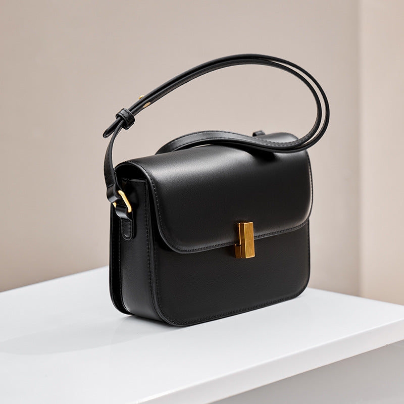 Women’s Minimalist Genuine Leather Lock Flap Crossbody Baguette Bag image 7