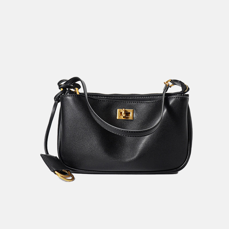 Women’s Minimalist Genuine Leather Lock Zipper Shoulder Baguette Bag image 2