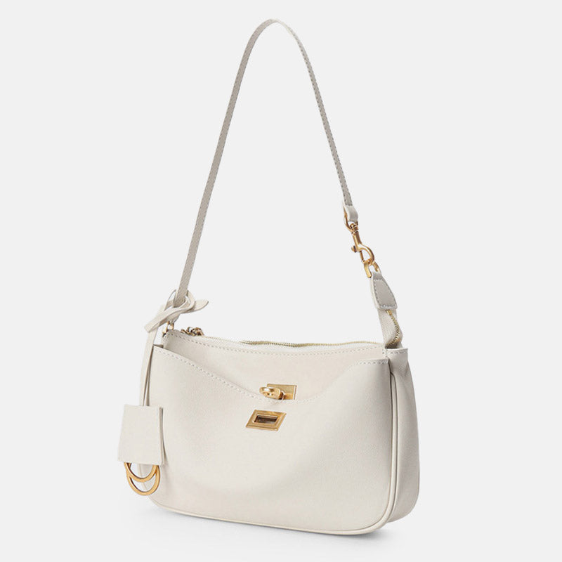 Women’s Minimalist Genuine Leather Lock Zipper Shoulder Baguette Bag image 6