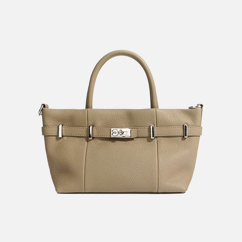 Women’s Minimalist Genuine Leather Lychee Pattern Lock Tote Bag image 3