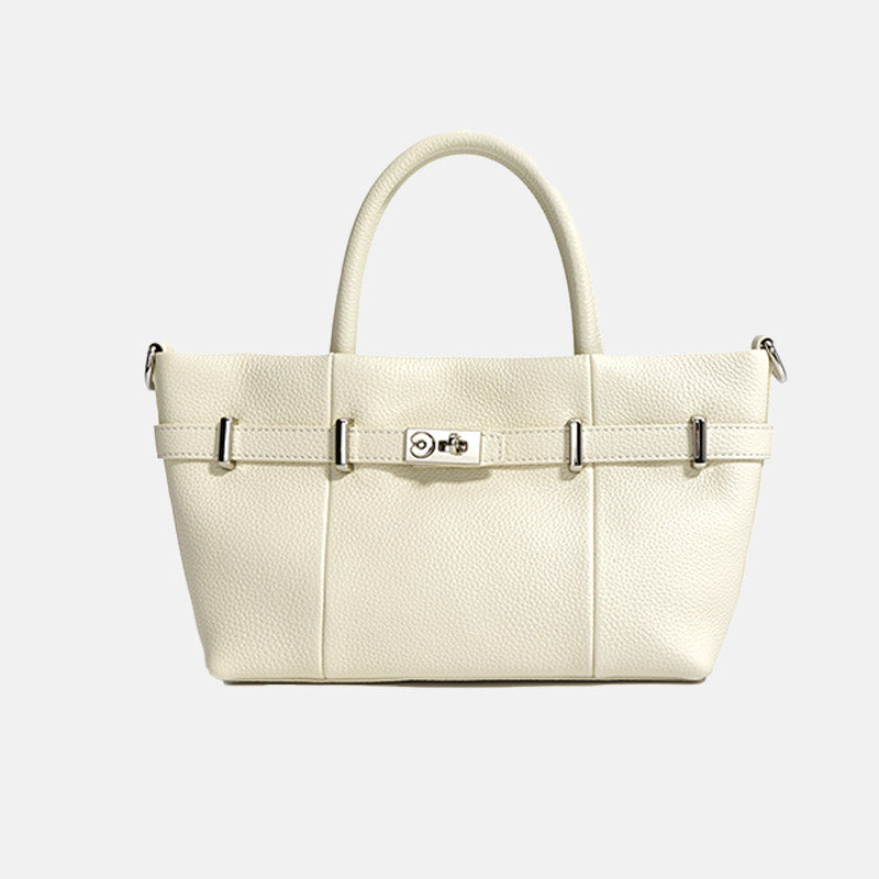 Women’s Minimalist Genuine Leather Lychee Pattern Lock Tote Bag image 6