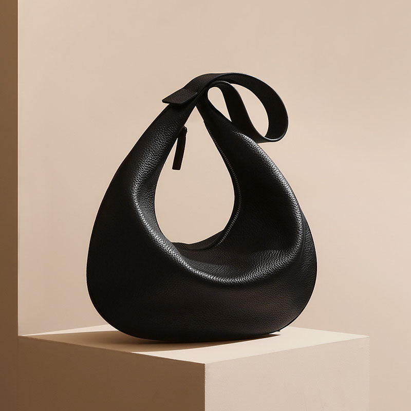 Women’s Minimalist Genuine Leather Lychee Texture Shoulder Hobo Bag image 3