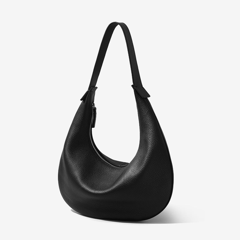 Women’s Minimalist Genuine Leather Lychee Texture Shoulder Hobo Bag image