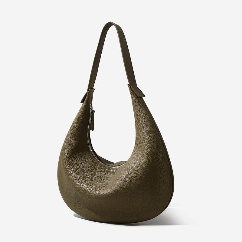 Women’s Minimalist Genuine Leather Lychee Texture Shoulder Hobo Bag image 6