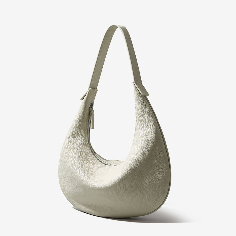 Women’s Minimalist Genuine Leather Lychee Texture Shoulder Hobo Bag image 7