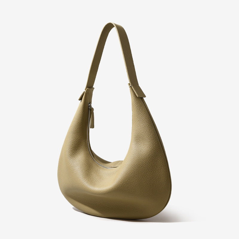 Women’s Minimalist Genuine Leather Lychee Texture Shoulder Hobo Bag image 8