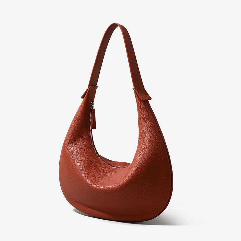Women’s Minimalist Genuine Leather Lychee Texture Shoulder Hobo Bag image 9