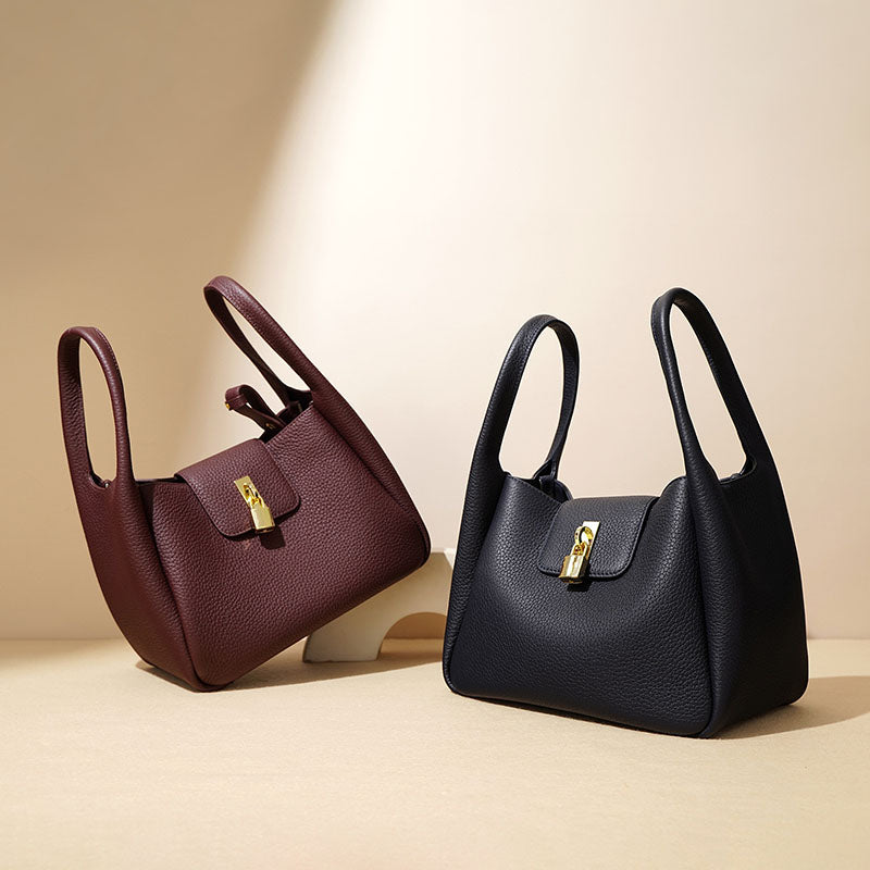 Women’s Minimalist Genuine Leather Padlock Bucket Bag image 3