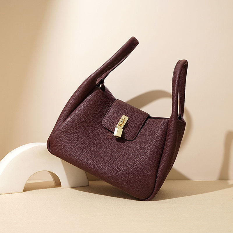 Women’s Minimalist Genuine Leather Padlock Bucket Bag image 2