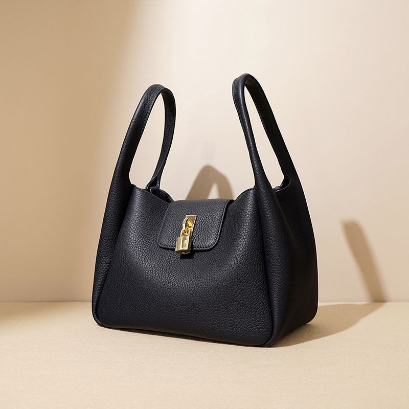 Women’s Minimalist Genuine Leather Padlock Bucket Bag image 5