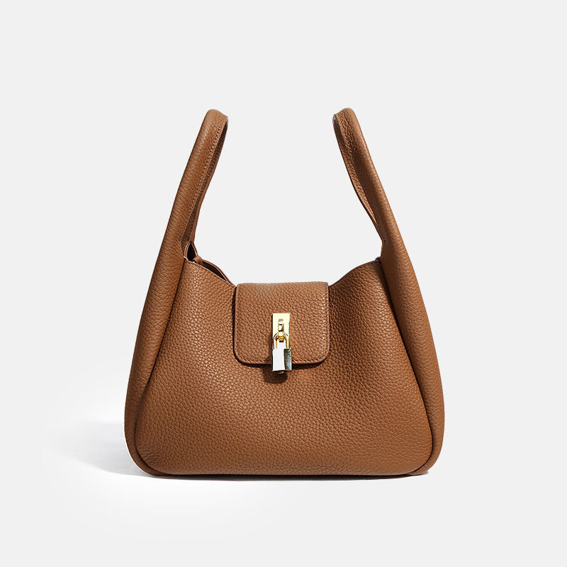 Women’s Minimalist Genuine Leather Padlock Bucket Bag image 7