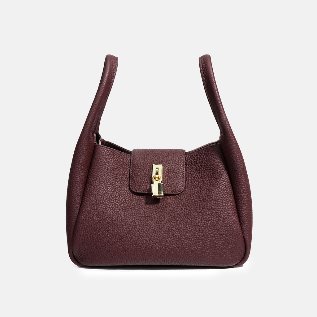 Women’s Minimalist Genuine Leather Padlock Bucket Bag image